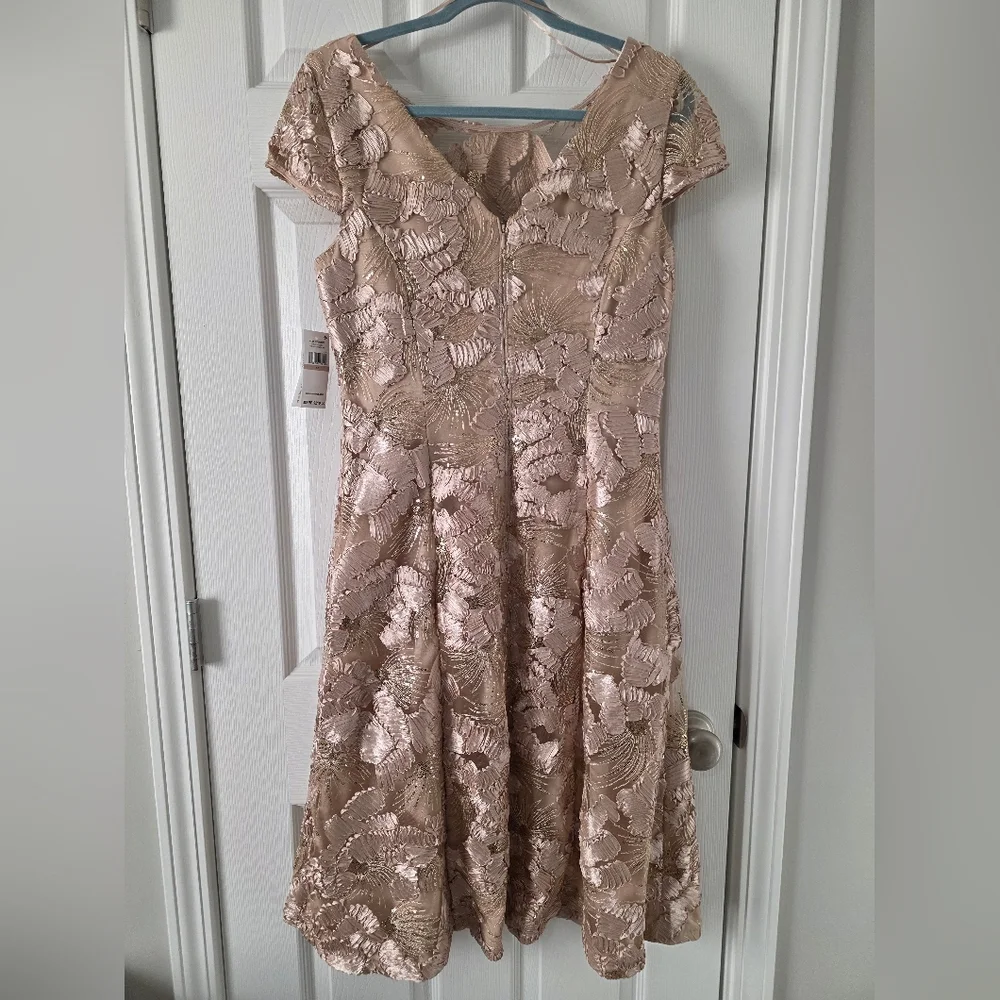 Alex Evenings Embroidered Cocktail Champange Dress - Picture 7 of 9